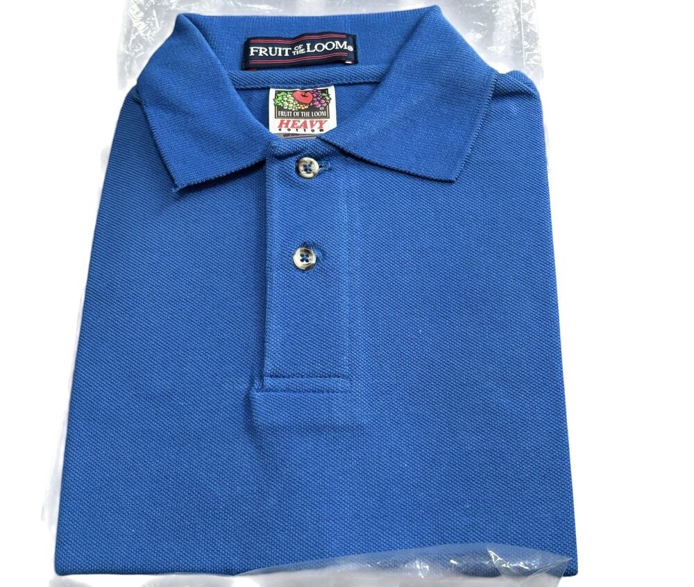 Vintage 90s Fruit of the Loom Heavy Cotton Boys Royal Blue Polo Shirt 14/16 NOS